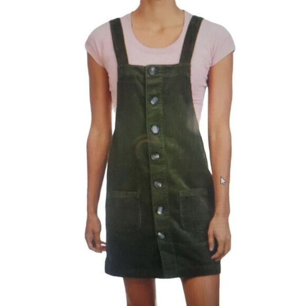 Corduroy Overall Dress Button Front Jumper Cottage Grunge Whimsigoth SzL Preppy